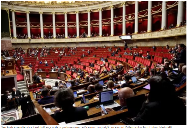 Parlamento francês vota para que governo se oponha ao acordo entre Mercosul e UE